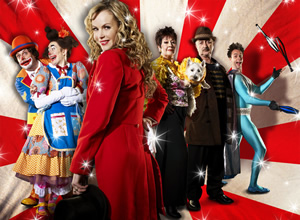 Big Top. Image shows from L to R: Geoff (John Thomson), Helen (Sophie Thompson), Lizzie (Amanda Holden), Georgie (Ruth Madoc), Erasmus (Tony Robinson), Boyco (Bruce Mackinnon). Copyright: Big Bear Films