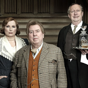 Blandings. Image shows from L to R: Connie (Jennifer Saunders), Clarence (Timothy Spall), Beach (Mark Williams). Copyright: Mammoth Screen