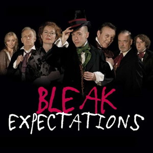 Bleak Expectations. Image shows from L to R: Pippa Bin (Susy Kane), Hardthrasher (Geoffrey Whitehead), Aunt Lily (Celia Imrie), Young Pip (Tom Allen), Mr Gently Benevolent (Anthony Head), Sir Philip Bin (Richard Johnson), Harry Biscuit (James Bachman). Copyright: BBC