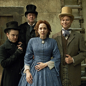 The Bleak Old Shop Of Stuff. Image shows from L to R: Fearshiver (Joshua McGuire), Malifax Skulkingworm (Stephen Fry), Conceptiva Secret-Past (Katherine Parkinson), Jedrington Secret-Past (Robert Webb). Copyright: BBC