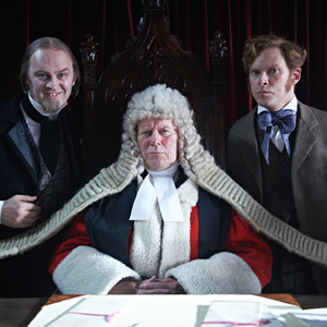 The Bleak Old Shop Of Stuff. Image shows from L to R: Harmswell Grimstone (Tim McInnerny), Judge Harshmore Grimstone (Graeme Garden), Jedrington Secret-Past (Robert Webb). Copyright: BBC