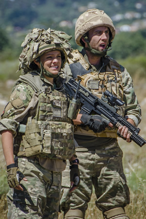 Bluestone 42. Image shows from L to R: Ellen (Laura Aikman), Towerblock (Matthew Lewis). Copyright: BBC