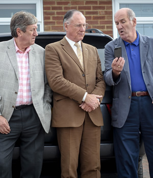 Boomers. Image shows from L to R: Alan (Philip Jackson), Trevor (James Smith), John (Russ Abbot). Copyright: Hat Trick Productions