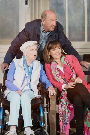 Boomers. Image shows from L to R: Joan (June Whitfield), John (Russ Abbot), Maureen (Stephanie Beacham). Copyright: Hat Trick Productions