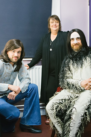 Brian Pern. Image shows from L to R: Jack Whitehall, Kathy Burke, Martin Freeman. Copyright: BBC