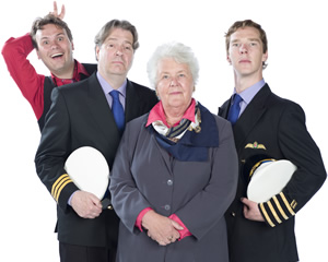 Cabin Pressure. Image shows from L to R: Arthur (John Finnemore), Douglas (Roger Allam), Carolyn (Stephanie Cole), Martin (Benedict Cumberbatch). Copyright: Pozzitive Productions