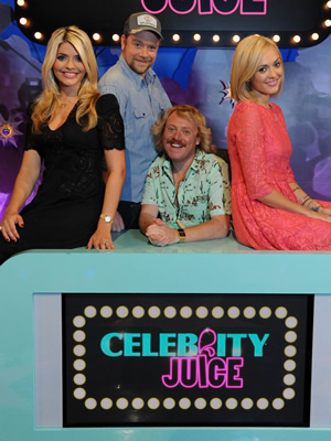 Celebrity Juice. Image shows from L to R: Holly Willoughby, Rufus Hound, Leigh Francis, Fearne Cotton. Copyright: Talkback / TalkbackThames