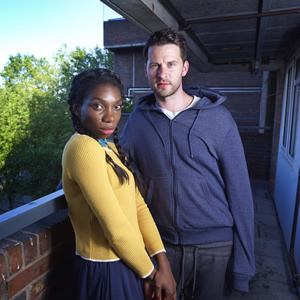 Chewing Gum. Image shows from L to R: Tracey Gordon (Michaela Coel), Connor Jones (Robert Lonsdale). Copyright: Retort