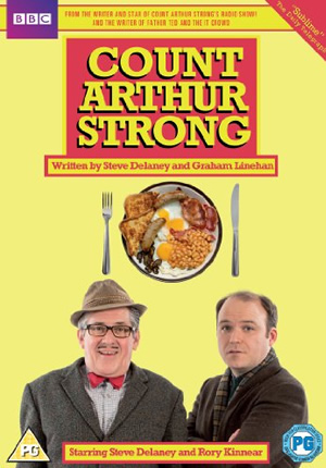 Count Arthur Strong Series 1 DVD. Image shows from L to R: Count Arthur Strong (Steve Delaney), Michael Baker (Rory Kinnear). Copyright: Retort / Komedia Entertainment