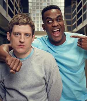 Crims. Image shows from L to R: Luke (Elis James), Jason (Kadiff Kirwan). Copyright: BBC