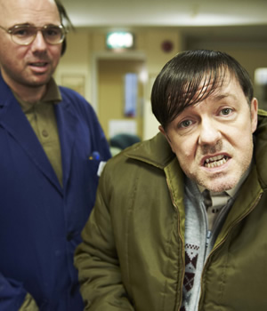 Derek. Image shows from L to R: Dougie (Karl Pilkington), Derek (Ricky Gervais). Copyright: Derek Productions