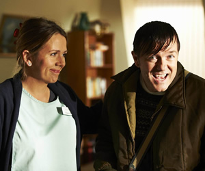 Derek. Image shows from L to R: Hannah (Kerry Godliman), Derek (Ricky Gervais). Copyright: Derek Productions