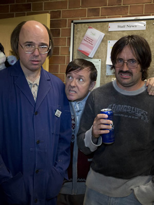 Derek. Image shows from L to R: Dougie (Karl Pilkington), Derek (Ricky Gervais), Kev (David Earl). Copyright: Derek Productions