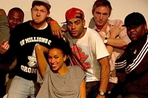 Dong Comedy. Image shows from L to R: Marlon Davis, Jack Hobbs, Michelle De Swarte, Rob Carter, Big Ted. Copyright: BBC