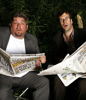 The Early Edition. Image shows from L to R: Andre Vincent, Marcus Brigstocke