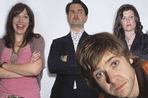 The Friday Night Project Series 1. Image shows from L to R: Lucy Montgomery, Jimmy Carr, Rob Rouse, Sharon Horgan. Copyright: Princess Productions