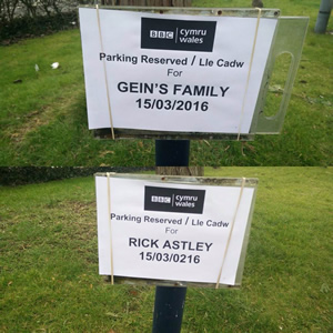Gein's Family Giftshop tour - BBC Wales parking notices