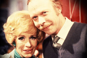 George & Mildred. Image shows from L to R: Mildred Roper (Yootha Joyce), George Roper (Brian Murphy). Copyright: Thames Television