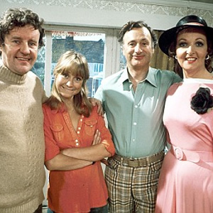 The Good Life. Image shows from L to R: Tom Good (Richard Briers), Barbara Good (Felicity Kendal), Jerry Leadbetter (Paul Eddington), Margo Leadbetter (Penelope Keith). Copyright: BBC