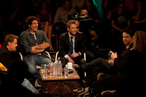 The Green Room. Image shows from L to R: Eddie Izzard, Paul Provenza, Chris Hardwick, Jimmy Carr, Tim Minchin