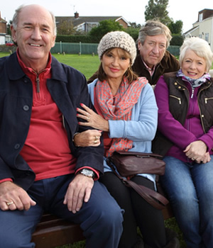 Boomers. Image shows from L to R: John (Russ Abbot), Maureen (Stephanie Beacham), Alan (Philip Jackson), Joyce (Alison Steadman). Copyright: Hat Trick Productions