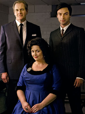 Hattie. Image shows from L to R: John Le Mesurier (Robert Bathurst), Hattie Jacques (Ruth Jones), John Schofield (Aidan Turner). Copyright: Angel Eye Media