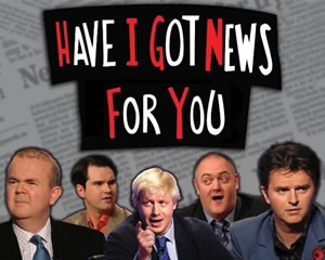 Have I Got News For You. Image shows from L to R: Ian Hislop, Jimmy Carr, Boris Johnson, Dara O Briain, Paul Merton. Copyright: BBC / Hat Trick Productions