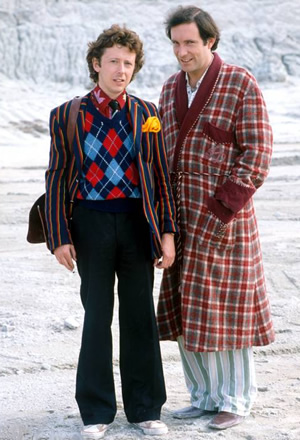 The Hitchhiker's Guide To The Galaxy. Image shows from L to R: Ford Prefect (David Dixon), Arthur Dent (Simon Jones). Copyright: BBC