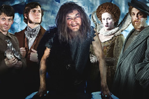 Horrible Histories. Image shows from L to R: Laurence Rickard, Mathew Baynton, Simon Farnaby, Martha Howe-Douglas, Ben Willbond. Copyright: Lion Television / Citrus Television