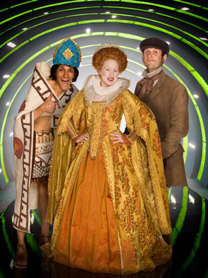 Horrible Histories. Image shows from L to R: Mathew Baynton, Martha Howe-Douglas, Laurence Rickard. Copyright: Lion Television / Citrus Television