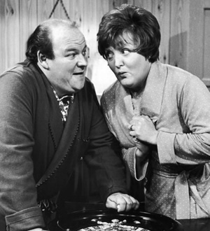 Inside George Webley. Image shows from L to R: George Webley (Roy Kinnear), Rosemary Webley (Patsy Rowlands). Copyright: Yorkshire Television