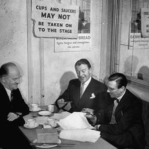 Writer Ted Kavanagh; Tommy Handley; and producer Francis Worsley. Image shows from L to R: Ted Kavanagh, Tommy (Tommy Handley), Francis Worsley. Copyright: BBC