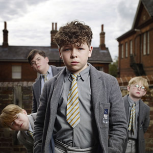 Just William. Image shows from L to R: Ginger (Jordan Grehs), Douglas (Edward Piercy), William Brown (Daniel Roche), Henry (Robert Foster). Copyright: BBC