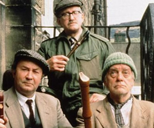 Last Of The Summer Wine. Image shows from L to R: Norman Clegg (Peter Sallis), Walter C. 'Foggy' Dewhurst (Brian Wilde), William 'Compo' Simmonite (Bill Owen). Copyright: BBC