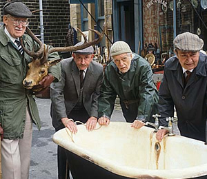 Last Of The Summer Wine. Image shows from L to R: Walter C. 'Foggy' Dewhurst (Brian Wilde), Howard Sibshaw (Robert Fyfe), William 'Compo' Simmonite (Bill Owen), Norman Clegg (Peter Sallis). Copyright: BBC