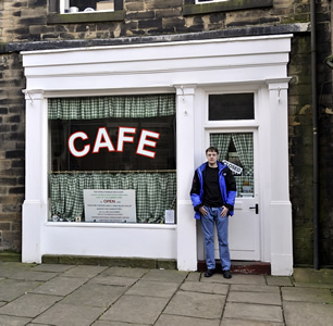 Ian outside Sid's Cafe in Holmfirth. Ian Wolf