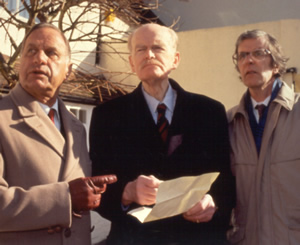 The Legacy Of Reginald Perrin. Image shows from L to R: Jimmy Anderson (Geoffrey Palmer), C.J. (John Barron), Tom Patterson (Tim Preece)