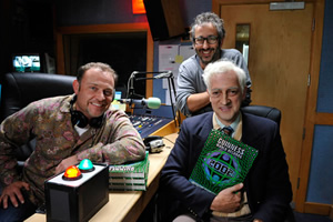 Little Crackers. Image shows from L to R: DJ Geoff (John Thomson), David Baddiel, Norris McWhirter (Alistair McGowan)