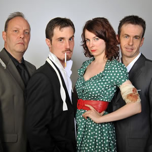 Men of War. Image shows from L to R: David Schaal, Stephen Harvey, Cariad Lloyd, Gareth Kane