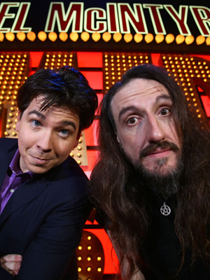 Michael McIntyre's Comedy Roadshow. Image shows from L to R: Michael McIntyre, Steve Hughes. Copyright: Open Mike Productions