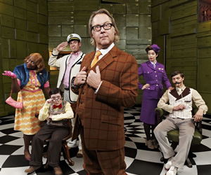 The Ministry Of Curious Stuff. Image shows from L to R: Miss Wannamaker (Rhyanna Alexander-Davis), Mr Frazernagle (Jack Carroll), Captain Length-Width (Dan Skinner), Mr Reeves (Vic Reeves), Miss Teaparty (Beth Rylance), Mr Lovett (Tyger Drew-Honey). Copyright: BBC