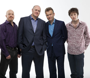 Mock The Week. Image shows from L to R: Andy Parsons, Dara O Briain, Hugh Dennis, Chris Addison. Copyright: Angst Productions