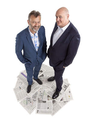 Mock The Week. Image shows from L to R: Hugh Dennis, Dara O Briain. Copyright: Angst Productions