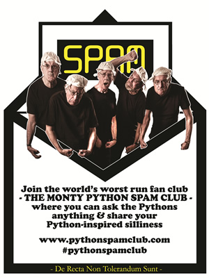 Monty Python Spam Club. Image shows from L to R: John Cleese, Terry Jones, Michael Palin, Terry Gilliam, Eric Idle