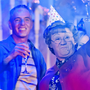 Mrs. Brown's Boys. Image shows from L to R: Mark Brown (Pat Shields), Agnes Brown (Brendan O'Carroll). Copyright: BBC / BocPix