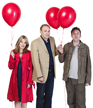 Not Going Out. Image shows from L to R: Lucy (Sally Bretton), Tim (Tim Vine), Lee (Lee Mack). Copyright: Avalon Television / Arlo Productions