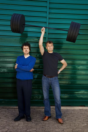 The Now Show. Image shows from L to R: Steve Punt, Hugh Dennis. Copyright: BBC