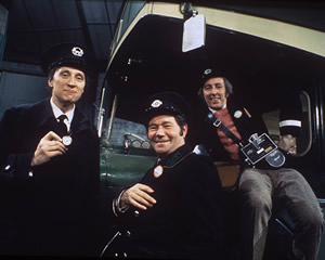 On The Buses. Image shows from L to R: Inspector Blake (Stephen Lewis), Stan Butler (Reg Varney), Jack Harper (Bob Grant). Copyright: London Weekend Television