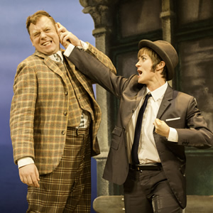 One Man, Two Guvnors. Francis Henshall and Rachel Crabbe. Image shows from L to R: Rufus Hound, Lucy Cudden