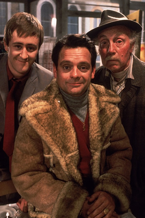 Only Fools And Horses. Image shows from L to R: Rodney (Nicholas Lyndhurst), Del (David Jason), Grandad (Lennard Pearce). Copyright: BBC